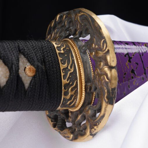 Flaming Flower Purple Katana with Brass Fittings