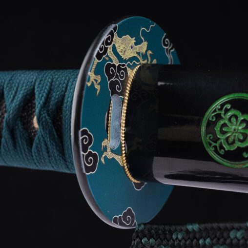 Japanese Dragon Green Five Petal Cherry Blossom Katana