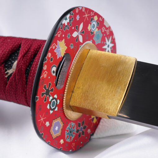 Red Fantasy Katana 1095 Clay Tempered with Gunome Hamon