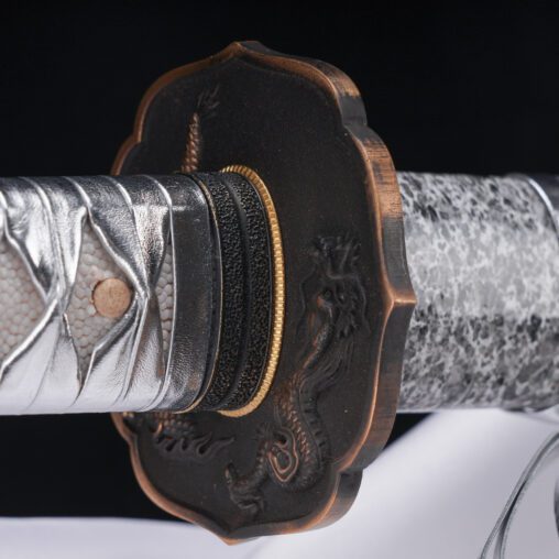 Snow Silver Dragon Hira Zukuri Leather Ito Katana
