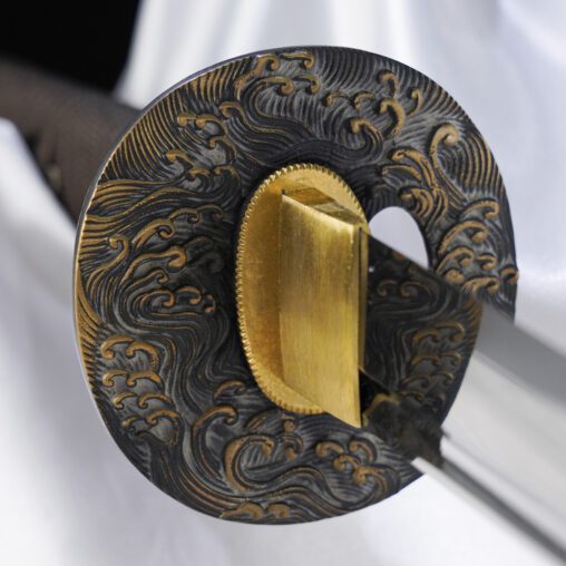 Brown Antiqued Sea Wave Battle Ready Katana Sword