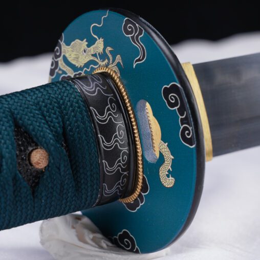 Japanese Dragon Green Five Petal Cherry Blossom Katana