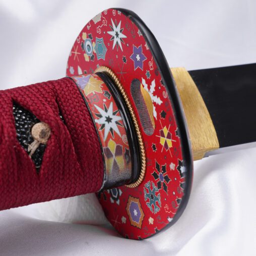 Red Fantasy Katana 1095 Clay Tempered with Gunome Hamon