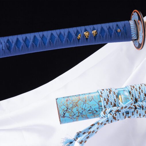 Anime Style Blue Leaf Motif Battle Ready Katana Sword