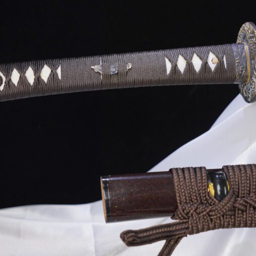 Brown Antiqued Sea Wave Battle Ready Katana Sword