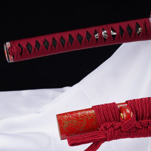 Red Fantasy Katana 1095 Clay Tempered with Gunome Hamon