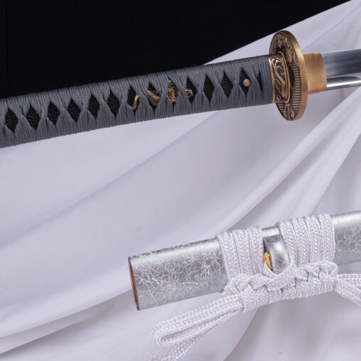 Battle Ready Silver Cloud Carbon Steel Katana with Bohi