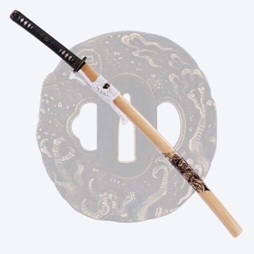 1095 Cream/Brown Katana with Singing Samurai Saya