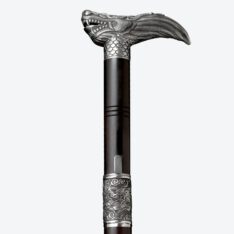 Silver Dragon-Head Cane Sword | Ebony Darkwood and Damascus Steel