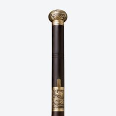 Gold Dragon Cloud Round Pommel Cane Sword | Ebony Darkwood and Damascus Steel