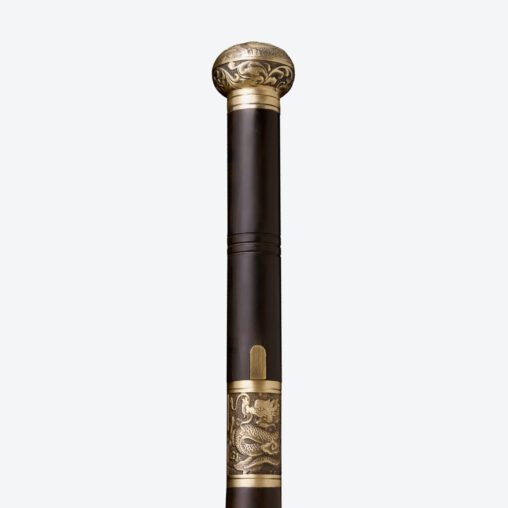 Gold Dragon Cloud Round Pommel Cane Sword | Ebony Darkwood and Damascus Steel