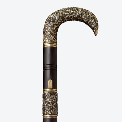 Gold Hook-Handle Walking Sword Cane | Ebony Darkwood and Damascus Steel