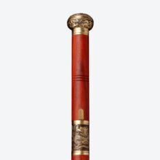 Red Dragon Cloud Round Pommel Cane Sword | Redwood and Damascus Steel