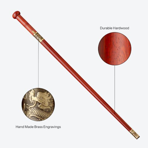 Black Dragon Round Pommel Cane Sword | Redwood and Damascus Steel