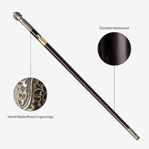 Gold Lion Cane Sword | Ebony Darkwood and Damascus Steel Blade