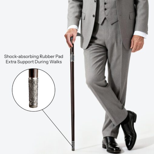 Silver Dragon-Head Cane Sword | Ebony Darkwood and Damascus Steel