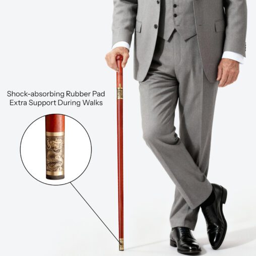 Black Dragon Round Pommel Cane Sword | Redwood and Damascus Steel