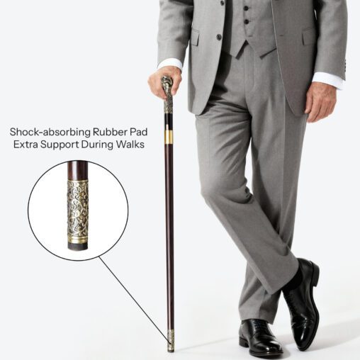 Gold Lion Cane Sword | Ebony Darkwood and Damascus Steel Blade