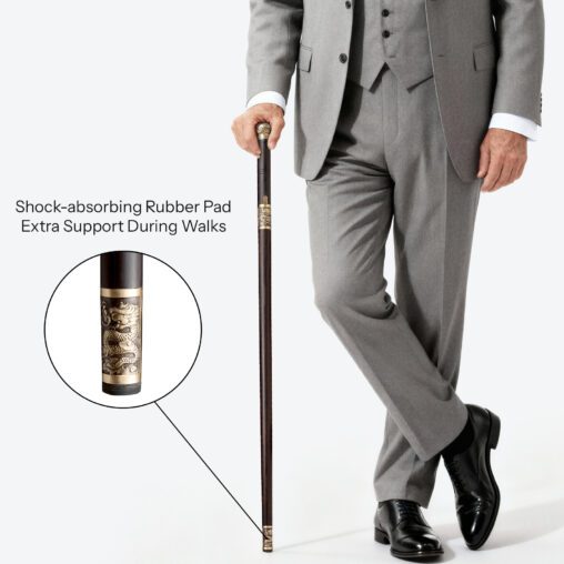 Gold Dragon Cloud Round Pommel Cane Sword | Ebony Darkwood and Damascus Steel