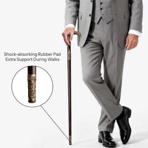 Gold Hook-Handle Walking Sword Cane | Ebony Darkwood and Damascus Steel