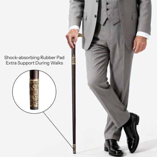 Gold Imperial Dragon-Head Cane Sword | Ebony Darkwood and Damascus Steel