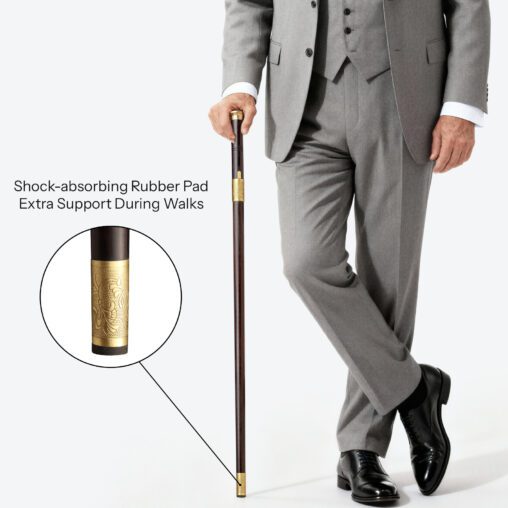 Black Disc Lotus Flower Pommel Cane Sword | Ebony Dark Wood and Damascus Steel