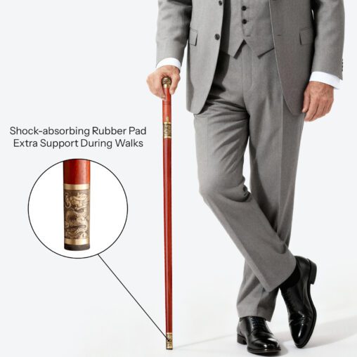 Red Dragon Cloud Round Pommel Cane Sword | Redwood and Damascus Steel