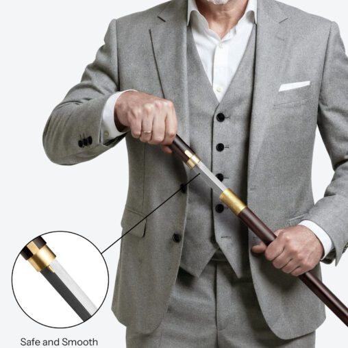 Black Disc Lotus Flower Pommel Cane Sword | Ebony Dark Wood and Damascus Steel