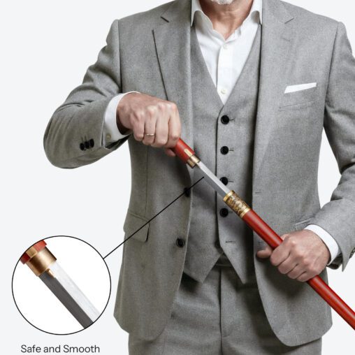 Red Dragon Cloud Round Pommel Cane Sword | Redwood and Damascus Steel