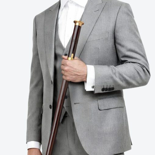 Black Disc Lotus Flower Pommel Cane Sword | Ebony Dark Wood and Damascus Steel