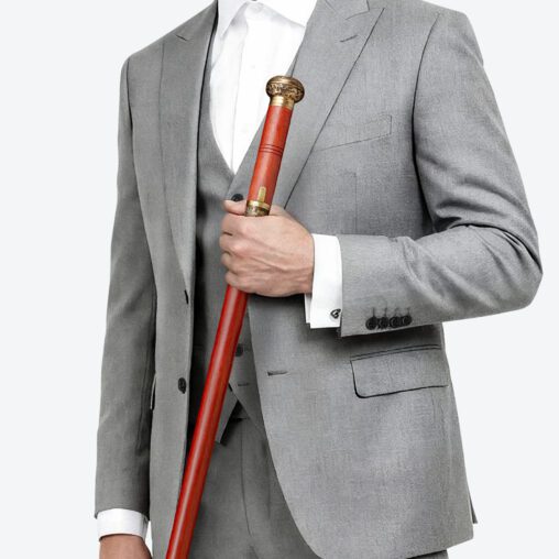 Red Dragon Cloud Round Pommel Cane Sword | Redwood and Damascus Steel