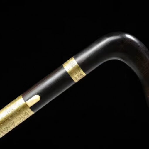 Black Crook Handle Cane Sword for Tai-Chi | Ebony Darkwood and Folded Steel