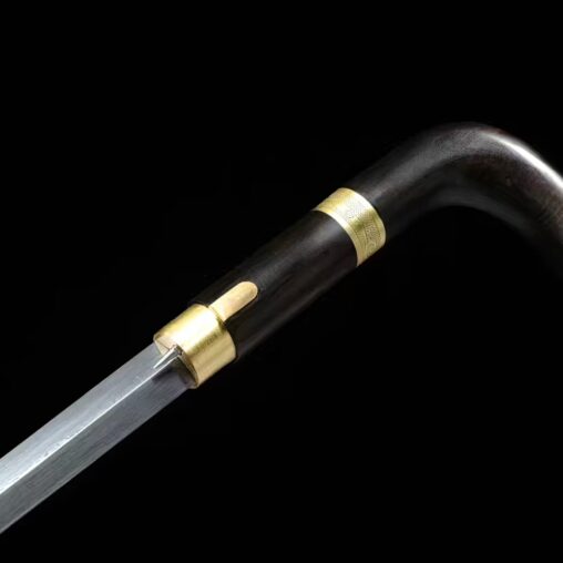 Black Crook Handle Cane Sword for Tai-Chi | Ebony Darkwood and Folded Steel