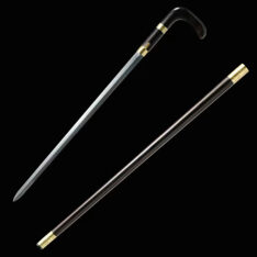 Black Crook Handle Cane Sword for Tai-Chi | Ebony Darkwood and Folded Steel